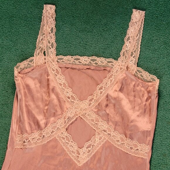 By Anthropologie Womens Sleep Dress Sz S Mauve Copper Reversible Lace-Trimmed Sl - Picture 10 of 10